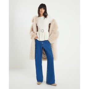 Cream Short sleeve Belted Pleat Top