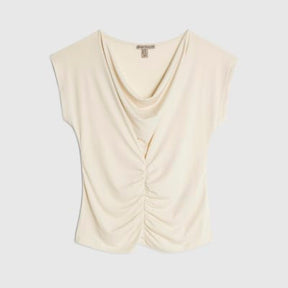 Cream Short Sleeve Cowl Neck Top