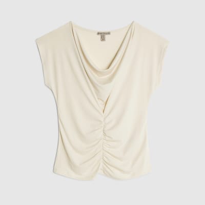 Cream Short Sleeve Cowl Neck Top