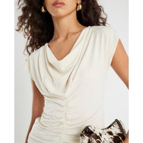 Cream Short Sleeve Cowl Neck Top