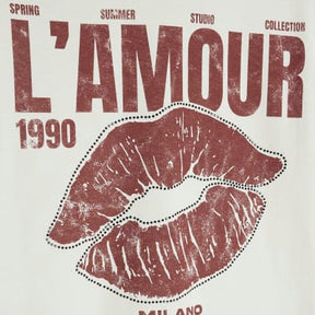 Cream Short Sleeve Diamante Lips T-shirt
