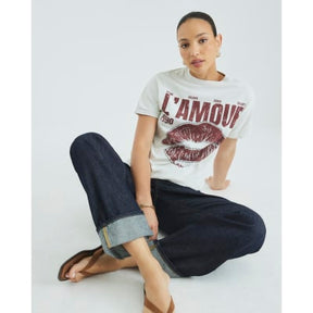 Cream Short Sleeve Diamante Lips T-shirt
