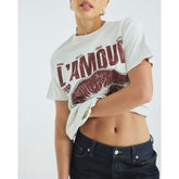 Cream Short Sleeve Diamante Lips T-shirt