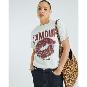Cream Short Sleeve Diamante Lips T-shirt