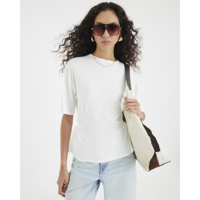 Cream Short Sleeve Elasticated Waist T-shirt
