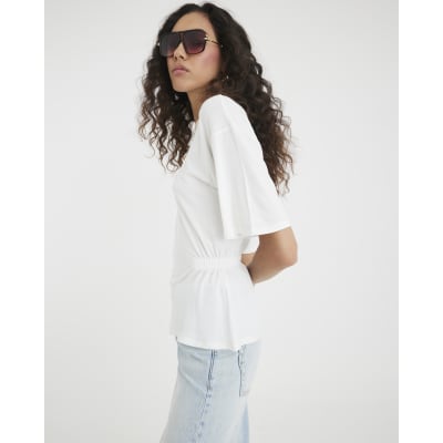 Cream Short Sleeve Elasticated Waist T-shirt