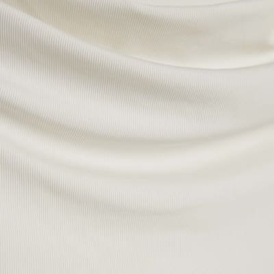 Cream Short Sleeve High Neck Drape Top