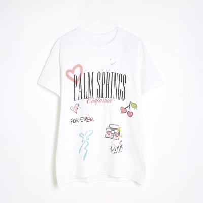 Cream Short Sleeve Palm Springs Print T-shirt