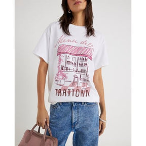 Cream Short Sleeve Restaurant Print T-shirt