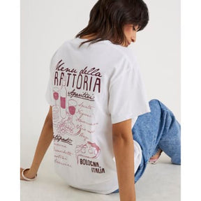 Cream Short Sleeve Restaurant Print T-shirt