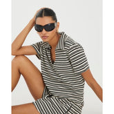 Cream Short Sleeve Stripe Polo Shirt