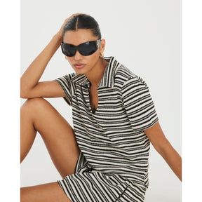 Cream Short Sleeve Stripe Polo Shirt