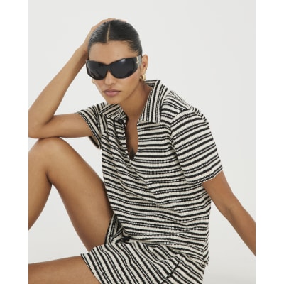 Cream Short Sleeve Stripe Polo Shirt