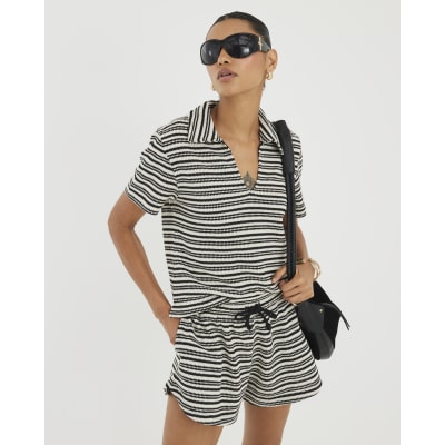 Cream Short Sleeve Stripe Polo Shirt