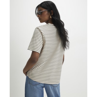 Cream Short Sleeve Striped Top