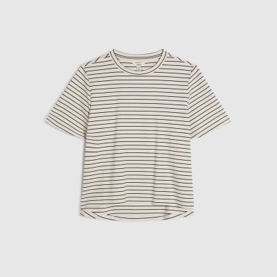 Cream Short Sleeve Striped Top