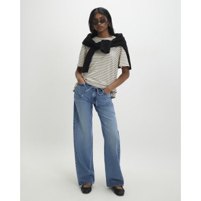 Cream Short Sleeve Striped Top