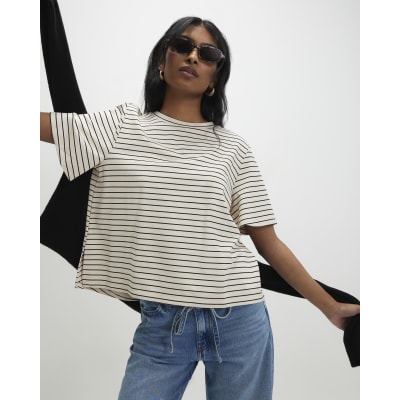 Cream Short Sleeve Striped Top