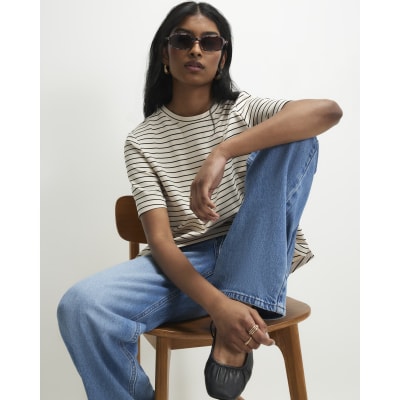 Cream Short Sleeve Striped Top