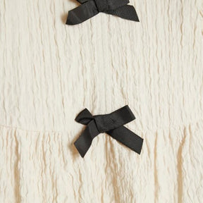 Cream Short Sleeve Textured Bow Top