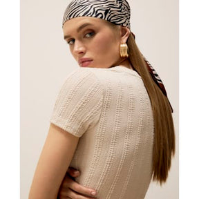 Cream Short Sleeve Textured T-shirt