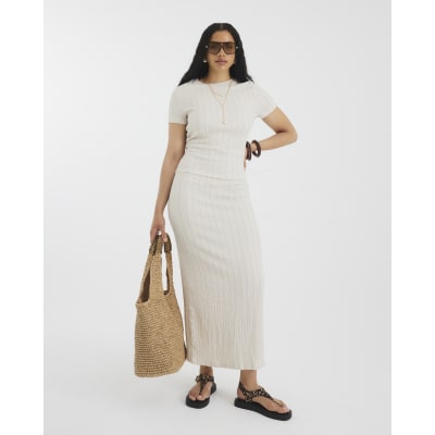 Cream Short Sleeve Textured T-shirt