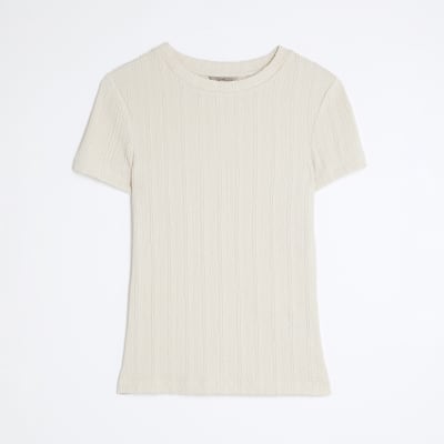 Cream Short Sleeve Textured T-shirt