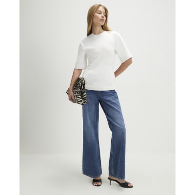 Cream Short Sleeve Tie Back Seamed Top