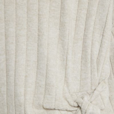 Cream Short Sleeve Wide Ribbed Knot Side Top