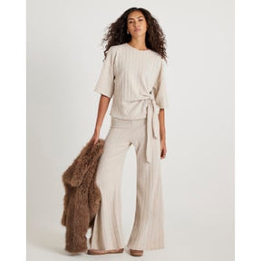 Cream Short Sleeve Wide Ribbed Knot Side Top