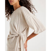 Cream Short Sleeve Wide Ribbed Knot Side Top