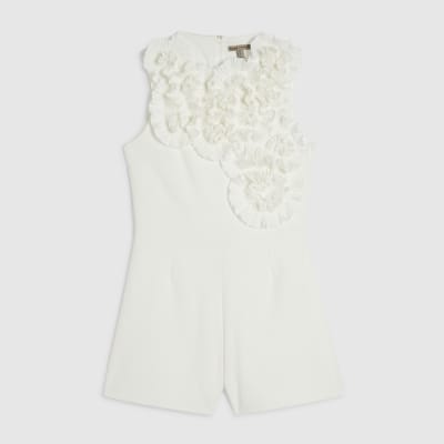 Cream Sleeveless 3D Plisse Ruffle Playsuit