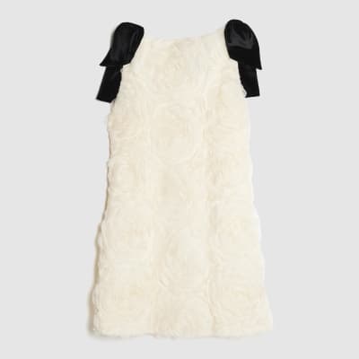 Cream Sleeveless 3D Rose Floral Mini Dress