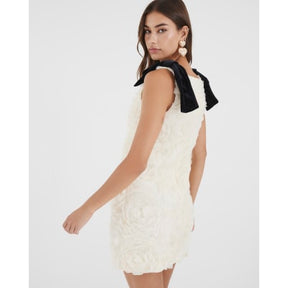 Cream Sleeveless 3D Rose Floral Mini Dress