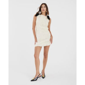 Cream Sleeveless 3D Rose Floral Mini Dress