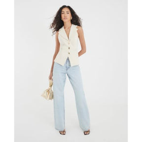 Cream Sleeveless Collared Elastic Waistcoat