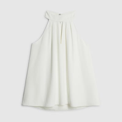Cream Sleeveless Halter Neck Blouse