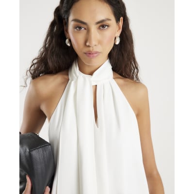 Cream Sleeveless Halter Neck Blouse
