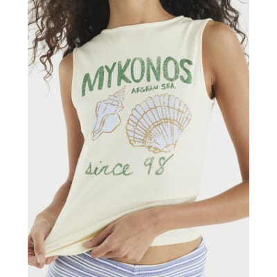 Cream Sleeveless Mykonos Shell Tank Top