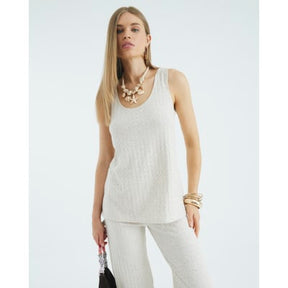 Cream Sleeveless Ribbed Tunic Top