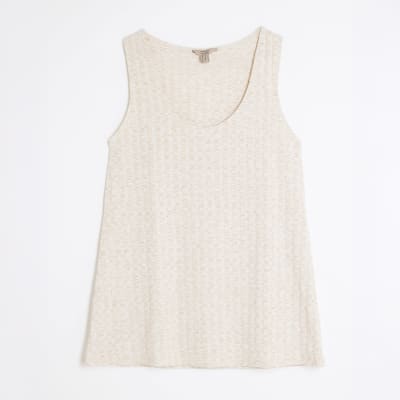 Cream Sleeveless Ribbed Tunic Top