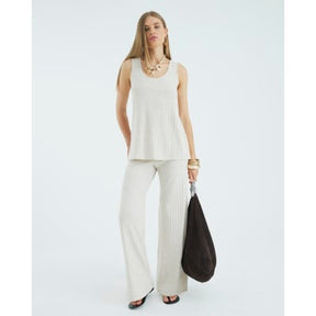 Cream Sleeveless Ribbed Tunic Top