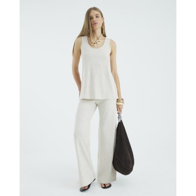 Cream Sleeveless Ribbed Tunic Top