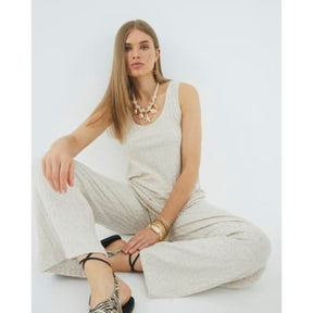 Cream Sleeveless Ribbed Tunic Top