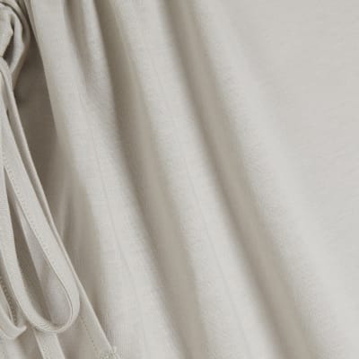 Cream Sleeveless Ruched Drape T-shirt