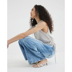 Cream Sleeveless Ruched Drape T-shirt