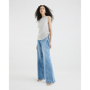 Cream Sleeveless Ruched Drape T-shirt