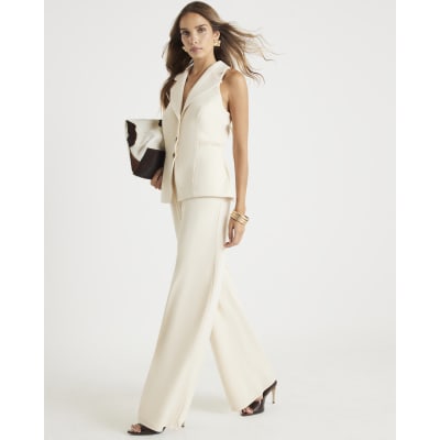 Cream Sleeveless Ruched Waist Jumpsuit
