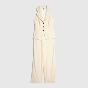 Cream Sleeveless Ruched Waist Jumpsuit