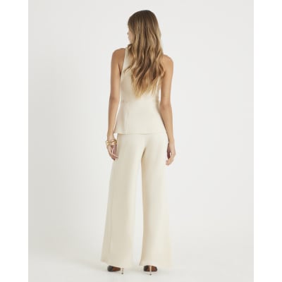Cream Sleeveless Ruched Waist Jumpsuit